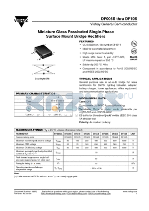 DF005S datasheet - Miniature Glass Passivated Single-Phase Surface Mount Bridge Rectifiers