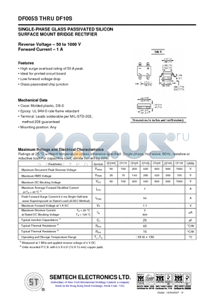 DF005S datasheet - SINGLE-PHASE GLASS PASSIVATED SILICON BRIDGE RECTIFIER