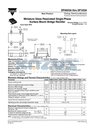 DF005SA datasheet - Miniature Glass Passivated Single-Phase Surface Mount Bridge Rectifier