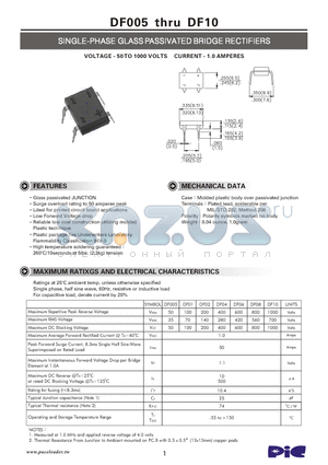 DF01 datasheet - SINGLE-PHASE GLASS PASSIVATED BRIDGE RECTIFIERS