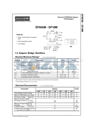 DF01M datasheet - 1.5 Ampere Bridge Rectifiers