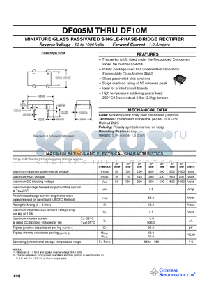 DF01M datasheet - MINIATURE GLASS PASSIVATED SINGLE-PHASE-BRIDGE RECTIFIER