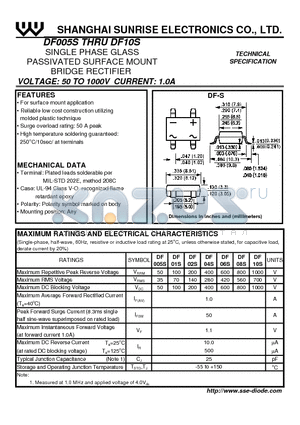 DF01S datasheet - SINGLE PHASE GLASS PASSIVATED SURFACE MOUNT BRIDGE RECTIFIER