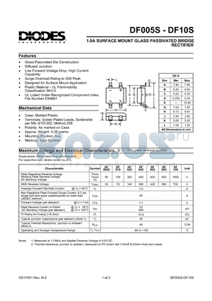 DF01S datasheet - 1.0A SURFACE MOUNT GLASS PASSIVATED BRIDGE RECTIFIER