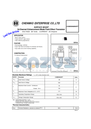 CHM50N06NPT datasheet - N-Channel Enhancement Mode Field Effect Transistor