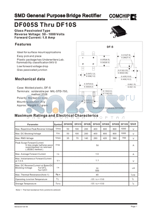 DF01S datasheet - SMD Genenal Purpose Bridge Rectifier