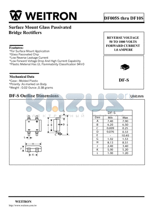 DF01S datasheet - Surface Mount Glass Passivated Bridge Rectifiers