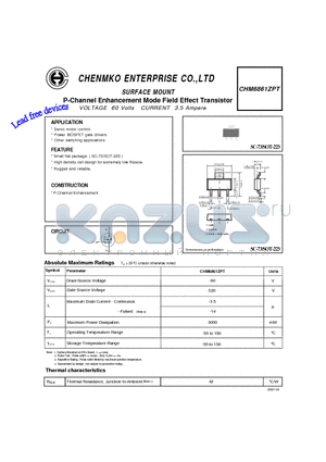 CHM6861ZPT datasheet - P-Channel Enhancement Mode Field Effect Transistor