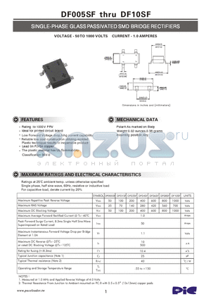 DF01SF datasheet - SINGLE-PHASE GLASS PASSIVATED SMD BRIDGE RECTIFIERS