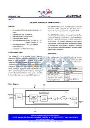 ASM3P2274A datasheet - Low Power 4X Multiplier EMI Reduction IC