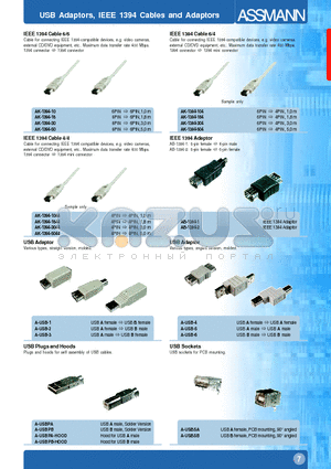 AK-1394-184 datasheet - USB Adaptors, IEEE 1394 Cables and Adaptors