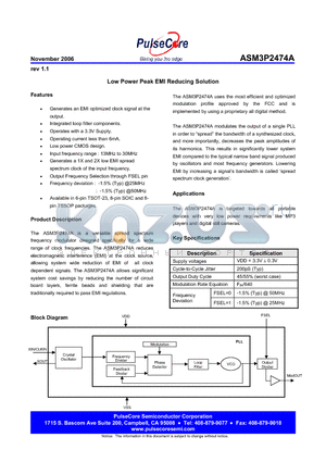 ASM3P2474AG-06OR datasheet - Low Power Peak EMI Reducing Solution