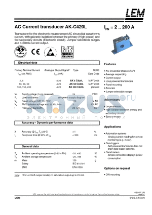 AK-C420L datasheet - AC Current transducer