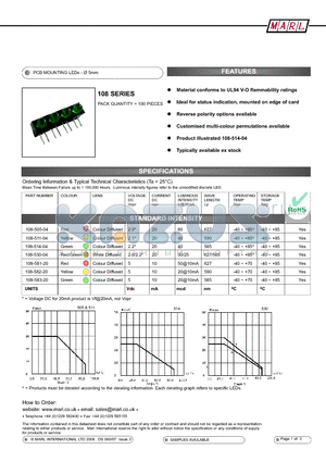 108-000-04-61 datasheet - PCB MOUNTING LEDs -  5mm