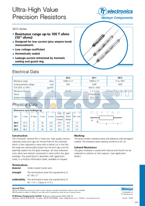 3810 datasheet - Ultra-High Value Precision Resistors