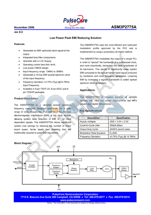 ASM3P2775AF-08TT datasheet - Low Power Peak EMI Reducing Solution