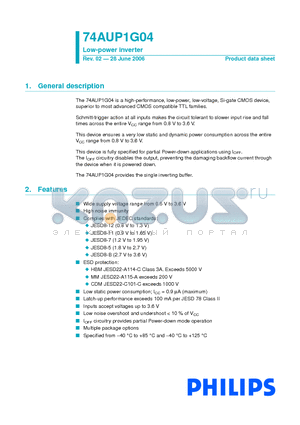 74AUP1G04GF datasheet - Low-power inverter