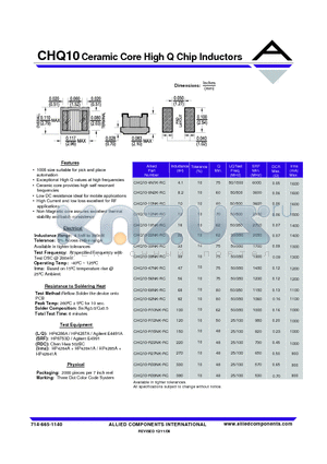 CHQ10-39NK-RC datasheet - Ceramic Core High Q Chip Inductors