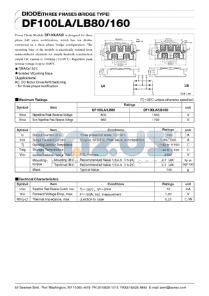 DF100LA datasheet - DIODE(THREE PHASES BRIDGE TYPE)