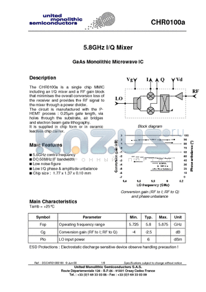 CHR0100A99F/00 datasheet - 5.8GHz I/Q Mixer