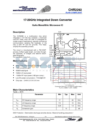 CHR2292_04 datasheet - 17-20GHz Integrated Down Converter