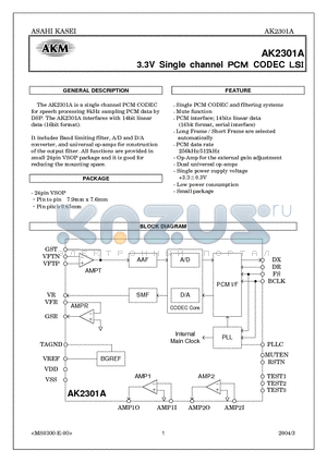 AK2301A datasheet - 3.3V Single channel PCM CODEC LSI