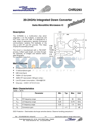 CHR2293 datasheet - 20-24GHz Integrated Down Converter