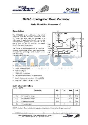 CHR2293 datasheet - 20-24GHz Integrated Down Converter