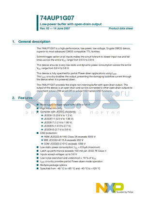 74AUP1G07 datasheet - Low-power buffer with open-drain output