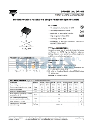 DF10M datasheet - Miniature Glass Passivated Single-Phase Bridge Rectifiers