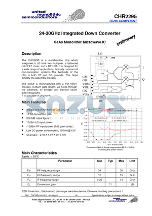 CHR2295 datasheet - 24-30GHz Integrated Down Converter