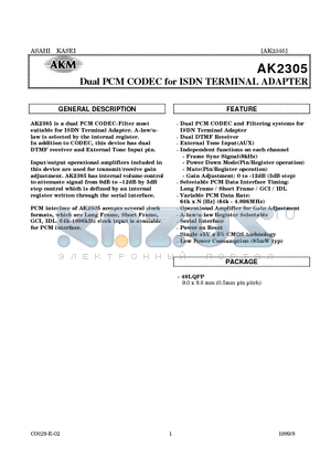 AK2305 datasheet - Dual PCM CODEC for ISDN TERMINAL ADAPTER