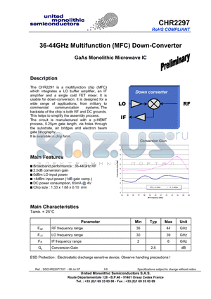 CHR2297 datasheet - 36-44GHz Multifunction (MFC) Down-Converter