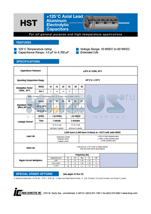 108HST035M datasheet - 125`C Axial Lead Aluminum Electrolytic Capacitors