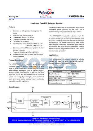 ASM3P2869AF-08ST datasheet - Low Power Peak EMI Reducing Solution