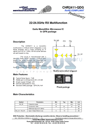 CHR2411-QDG datasheet - 22-24.5GHz RX Multifunction