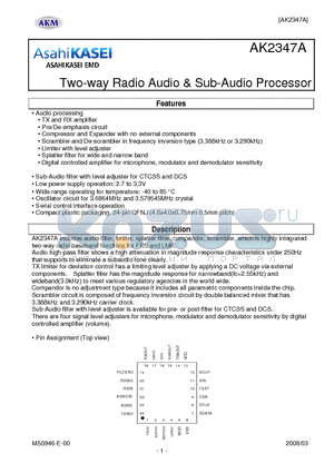 AK2347A datasheet - Two-way Radio Audio & Sub-Audio Processor