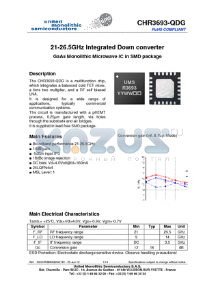 CHR3693-QDG datasheet - 21-26.5GHz Down converter