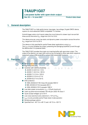 74AUP1G07GM datasheet - Low-power buffer with open-drain output