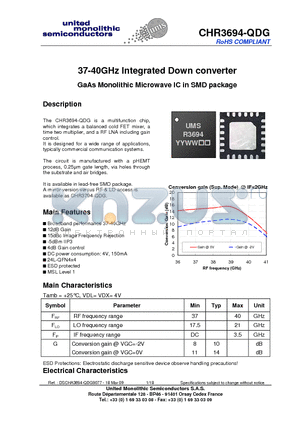 CHR3694-QDG datasheet - 37-40GHz Integrated Down converter 37-40GHz Integrated Down converter