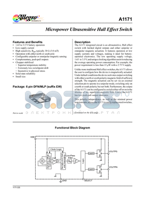 A1171 datasheet - Micropower Ultrasensitive Hall Effect Switch
