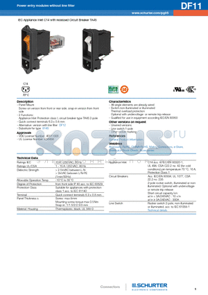 DF11 datasheet - IEC Appliance Inlet C14 with recessed Circuit Breaker TA45