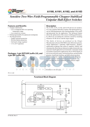 A1182EUA-T datasheet - Sensitive Two-Wire Field-Programmable Chopper-Stabilized Unipolar Hall-Effect Switches