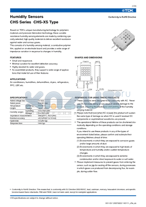 CHS-XS datasheet - Humidity Sensors CHS Series CHS-XS Type