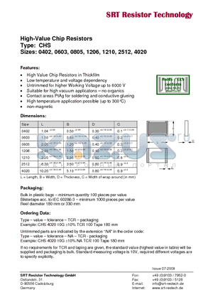 CHS0603 datasheet - High-Value Chip Resistors