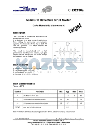 CHS2190A datasheet - 50-60GHz Reflective SPDT Switch