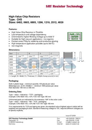 CHS1206 datasheet - High-Value Chip Resistors