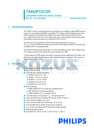 74AUP1G125 datasheet - Low-power buffer/line driver; 3-state