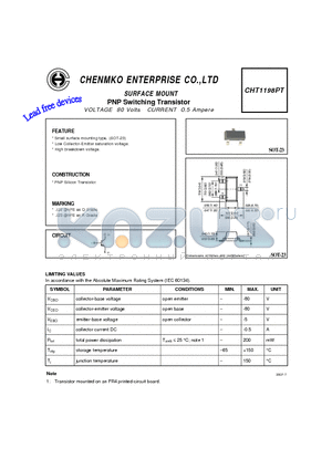 CHT1198PT datasheet - PNP Switching Transistor