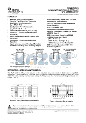 74AUP1G125DBVTE4 datasheet - LOW-POWER SINGLE BUS BUFFER GATE WITH 3-STATE OUTPUT